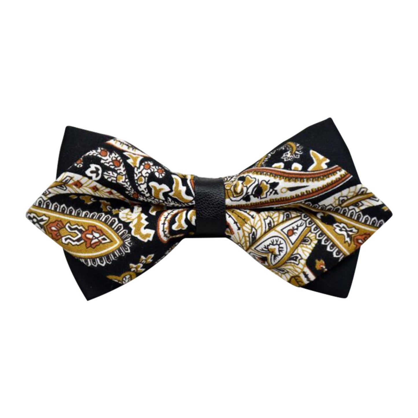 Men's Black Gold Floral 100% Cotton Pre-Tied Bow Tie