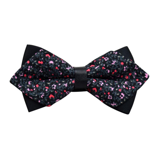 Men's Black Grey Floral Pre-Tied Bow Tie