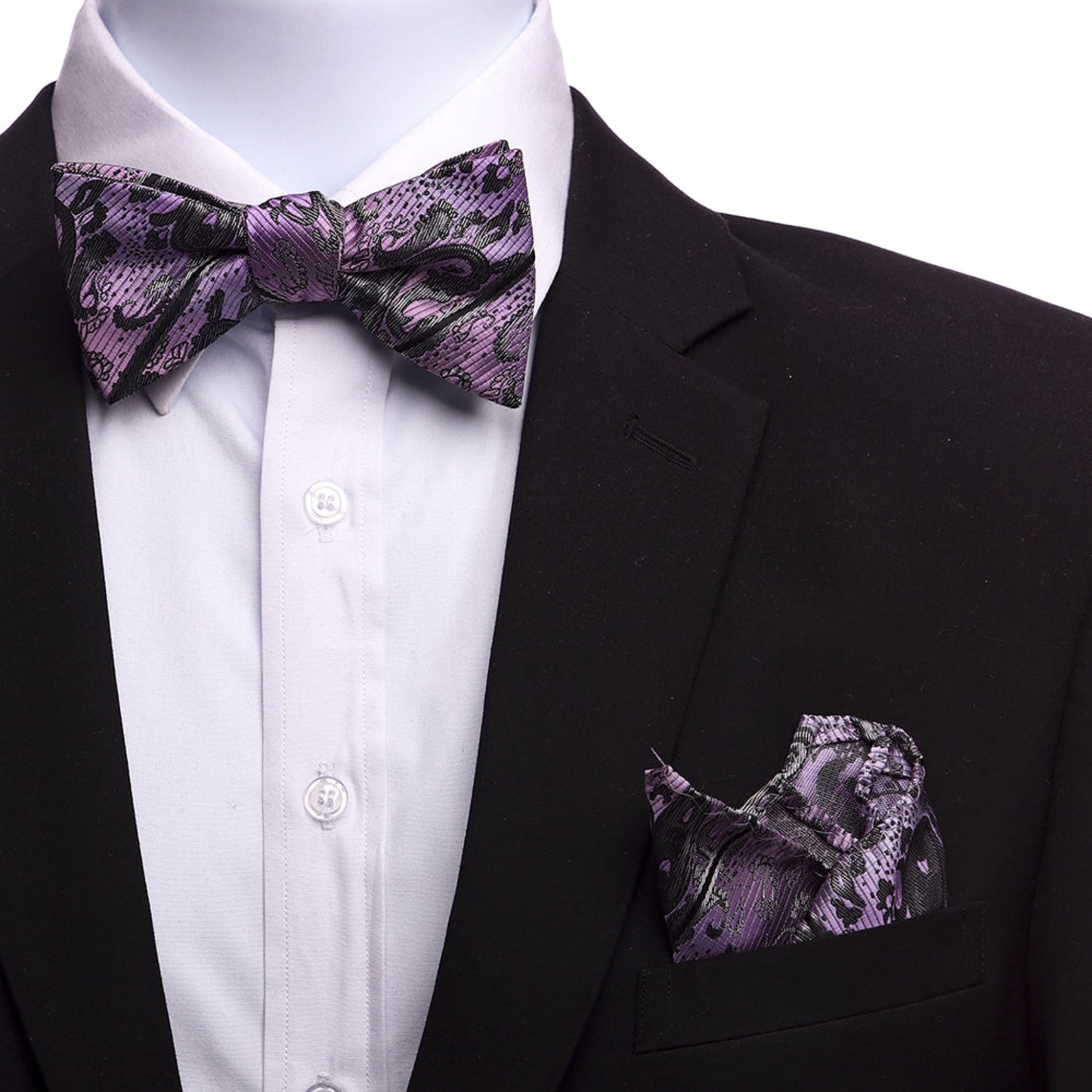 Men's Light Purple And Grey Silk Self Bow Tie