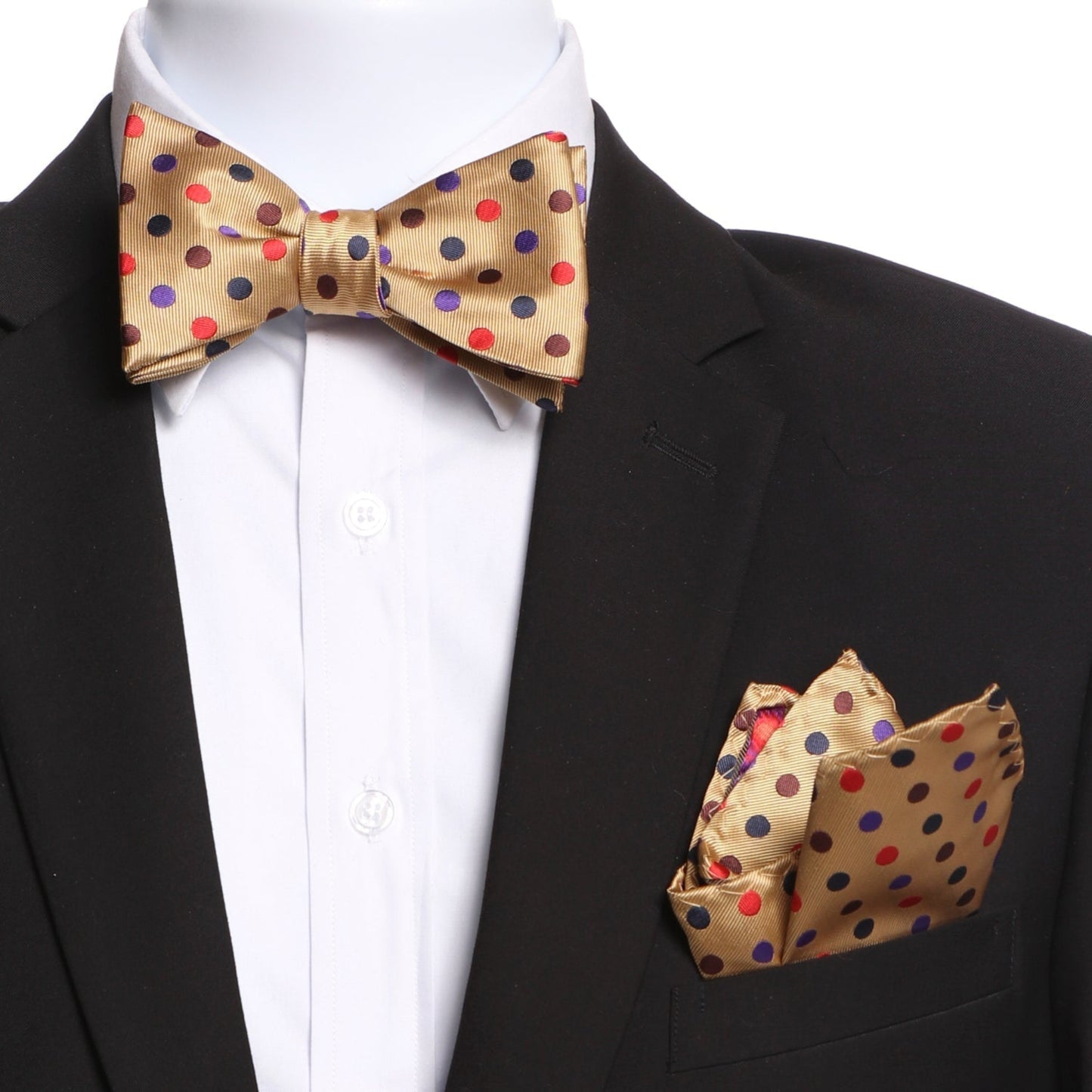 Men's Golden Polka Dot Silk Self Bow Tie