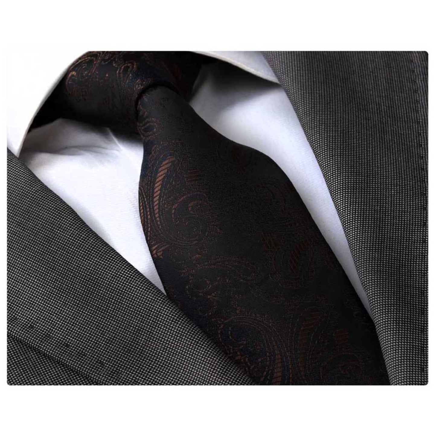 Men's Fashion Black Reddish Paisley Silk Neck Tie