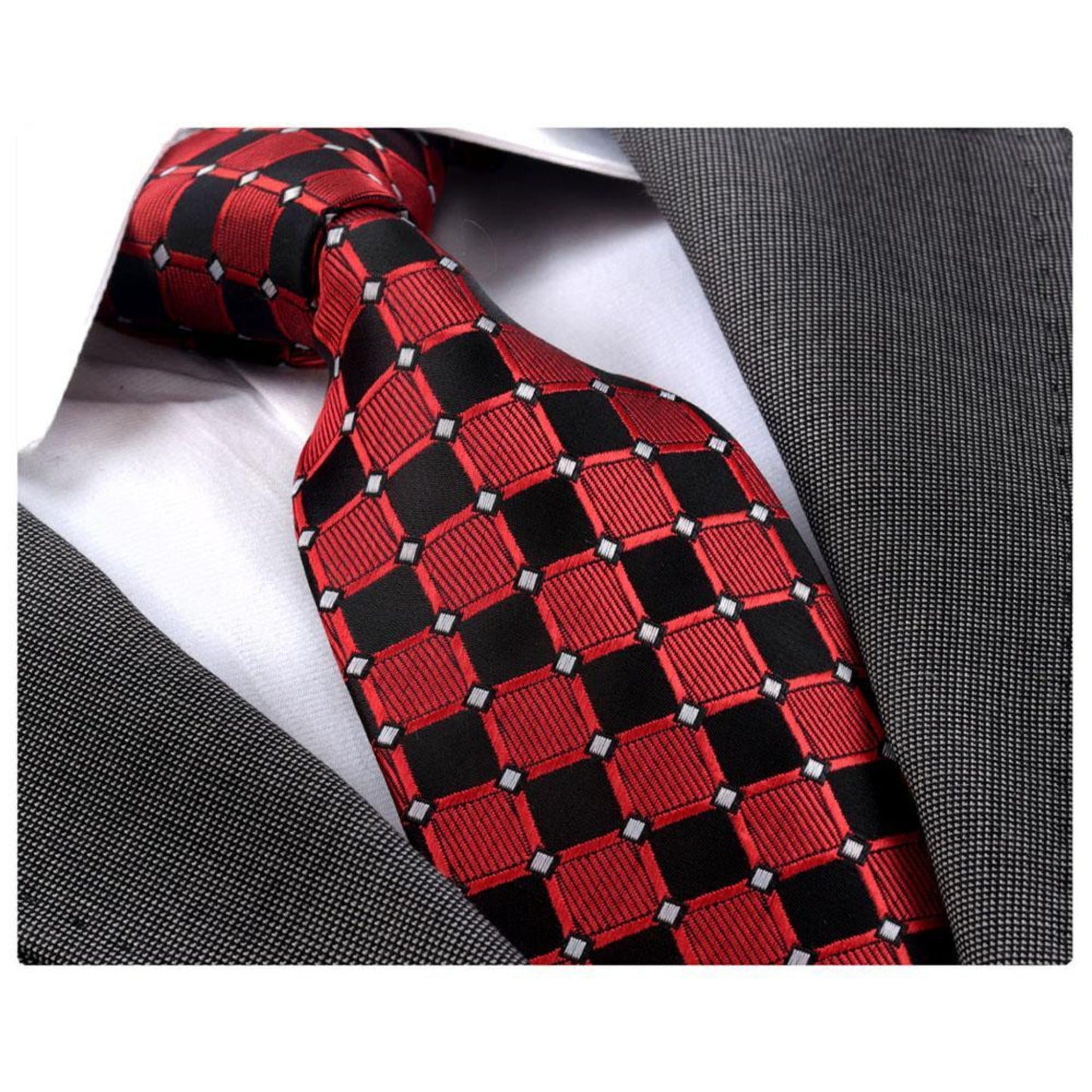 Men's Fashion Red Black Squares Neck Tie Gift box