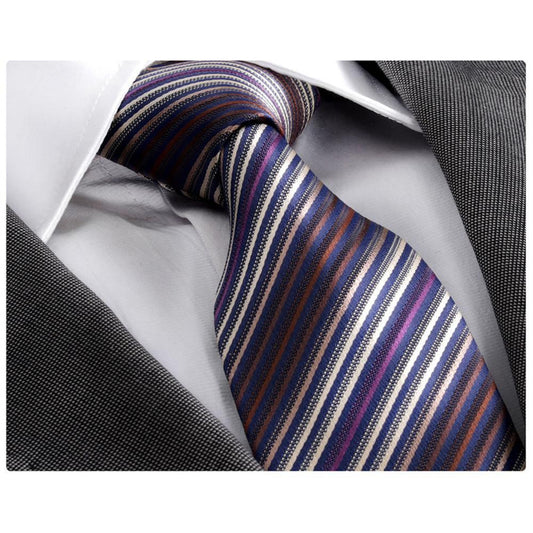 Men's Fashion Blue Purple Striped Neck Tie